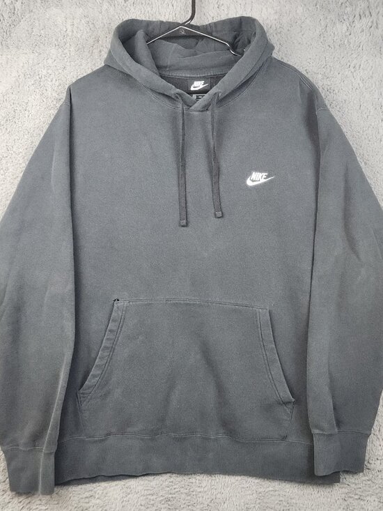 Nike Sportswear Club Fleece Hoodie Men's 2XL Black Faded Pullover Sweatshirt - Picture 2 of 9